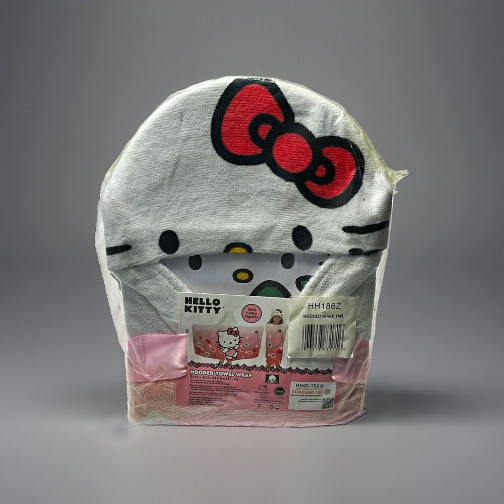 Hello Kitty Hooded Towel Wrap 24 x 50 100% Cotton Pink/White HH186Z
